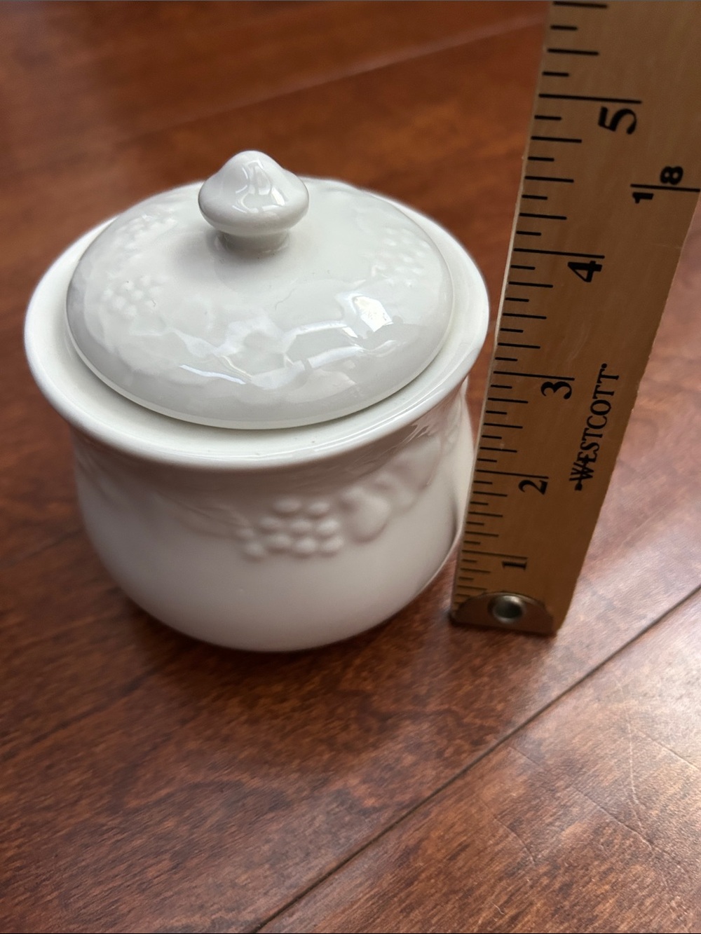 Gibson White Ceramic Lidded Jar with Subtle Embossed Fruit Detail - Picture 11 of 12